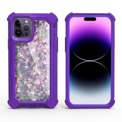 For Apple iPhone 14 6.1" Twinkle Liquid Glitter 3in1 Hybrid Case Cover - Dark Purple