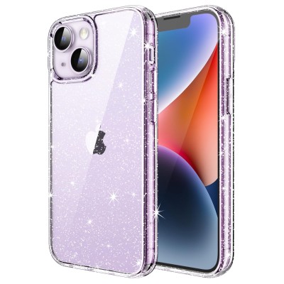 For Apple iPhone 14 6.1" Two Tone Transparent Glitter Chrome Shockproof Case Cover - Smoke