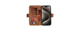 For Apple iPhone 14 6.1" Wallet Premium PU Vegan Leather ID Card Money Holder with Magnetic Closure - Brown