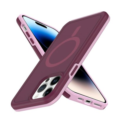 For Apple iPhone 14 6.1" Well Protective Magentic Ring Stand Camera Protective Cover Case - Burgundy