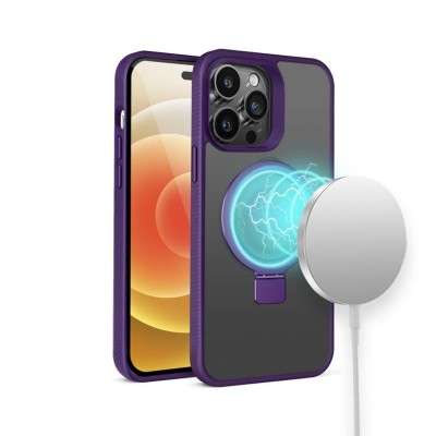 For Apple iPhone 14 6.1" Well Protective Magentic Ring Stand Camera Protective Cover Case - Purple