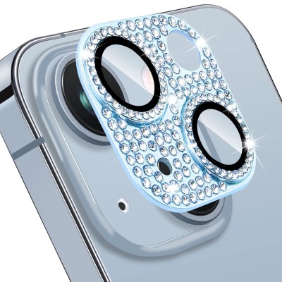 For Apple iPhone 14 6.1"/iPhone 14 Plus 6.7" Diamond Bling Camera Lens Full Tempered Glass - Blue