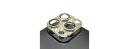 For Apple iPhone 14 6.1"/iPhone 14 Plus 6.7" Diamond Bling Camera Lens Full Tempered Glass - Gold