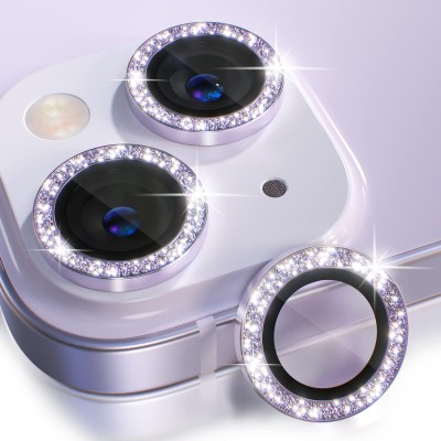 For Apple iPhone 14 6.1"/iPhone 14 Plus 6.7" Diamond Bling Camera Lens Full Tempered Glass - Purple