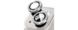 For Apple iPhone 14 6.1"/iPhone 14 Plus 6.7" Diamond Bling Camera Lens Full Tempered Glass - Silver