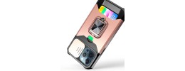 For Apple iPhone 14 PRO 6.1" Multi-Functional Card Magnetic Ring Stand Hybrid Camera Case Cover - Rose Gold