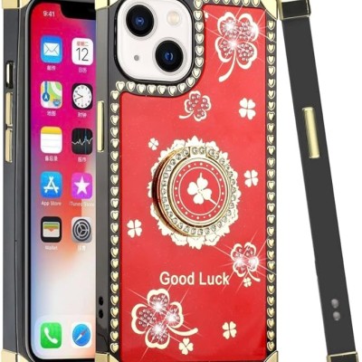 For Apple iPhone 14 PRO 6.1" SPLENDID Diamond Glitter Ornaments Engraving Case Cover - Good Luck Floral Red