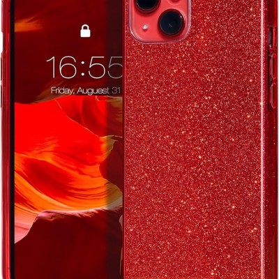 For Apple iPhone 14 6.1" Twinkle Liquid Glitter 3in1 Hybrid Case Cover - Red
