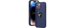 For Apple iPhone 14 PRO MAX 6.7" Utter Tough Metal Ring Movable Camera Window Hybrid Case Cover - Navy blue