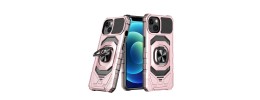 For Apple iPhone 14 PRO 6.1" Robotic Hybrid with Magnetic Ring Stand Case Cover - Rose Gold