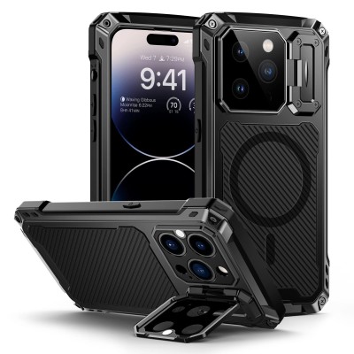 For Apple iPhone 14 PRO 6.1" Alien Design Shockproof Kickstand Magnetic Hybrid Case Cover - Black