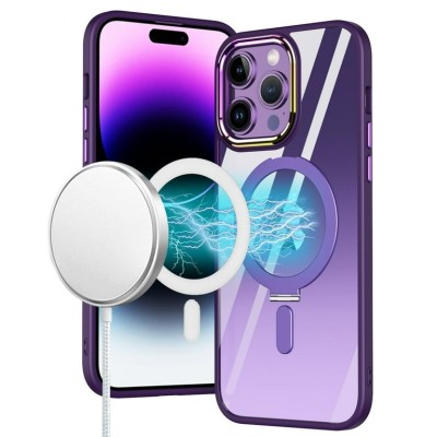 For Apple iPhone 14 PRO 6.1" Attractive Chromed Thick Ring Stand Hybrid Cover Case - Light Purple