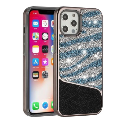 For Apple iPhone 14 PRO 6.1" Bling Animal Design Glitter Hybrid Case Case - Blue Leopard