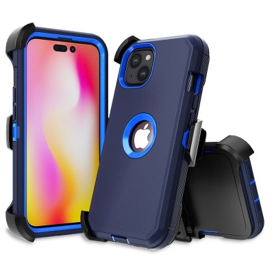 For Apple iPhone 14 PRO 6.1" CARD Holster with Kickstand Clip Hybrid Case Cover - Dark Blue