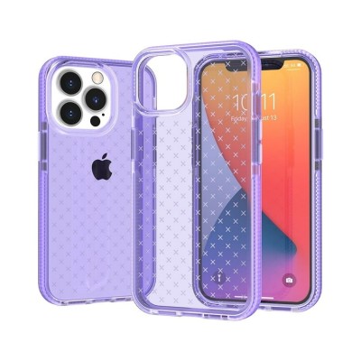 For Apple iPhone 14 PRO 6.1" CROSS Design Ultra Thick 3.0mm Transparent ShockProof Hybrid Case Cover - Purple