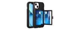 For Apple iPhone 14 PRO 6.1" Card Holder (Upto 2) with Mirror Hybrid Shockproof Case Cover - Black