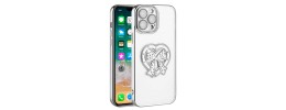 For Apple iPhone 14 PRO 6.1" Chromed Logo Bling Glitter Ornaments Transparent Hybrid Case Cover - BowKnot Silver