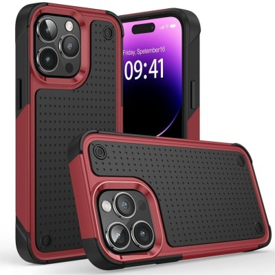 For Apple iPhone 14 PRO 6.1" DOT Thick Beautiful Hybrid Case Cover - Black/Red