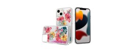 For Apple iPhone 14 PRO 6.1" Design Water Quicksand Glitter Case Cover - Red Flower