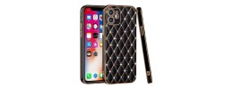 For Apple iPhone 14 PRO 6.1" Diamonds on Electroplated Grid Design TPU Case Cover - Black
