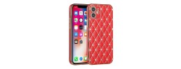 For Apple iPhone 14 PRO 6.1" Diamonds on Electroplated Grid Design TPU Case Cover - Red