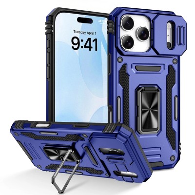 For Apple iPhone 14 PRO 6.1" Easy Viewing Kickstand Camera Protection Hybrid Case Cover - Blue