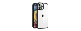 For Apple iPhone 14 PRO 6.1" Finest Transparent Thick Acrylic Hybrid Metal Buttons Cover Case - Black