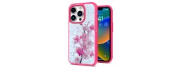 For Apple iPhone 14 PRO 6.1" Floral Epoxy Glitter Colorful Frame Hybrid Case Cover - B