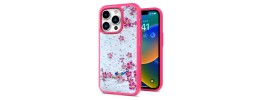 For Apple iPhone 14 PRO 6.1" Floral Epoxy Glitter Colorful Frame Hybrid Case Cover - C