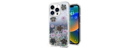 For Apple iPhone 14 PRO 6.1" Floral Epoxy Glitter Colorful Frame Hybrid Case Cover - D
