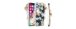 For Apple iPhone 14 PRO 6.1" Full Diamond with Ornaments Case Cover - Pearl Flowers with Perfume Black