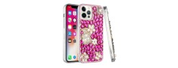 For Apple iPhone 14 PRO 6.1" Full Diamond with Ornaments Case Cover - Pearl Flowers with Perfume Hot Pink
