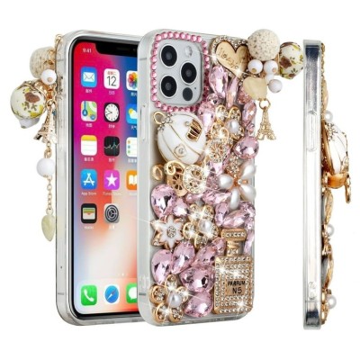 For Apple iPhone 14 PRO 6.1" Full Diamond with Ornaments Case Cover - Ultimate Multi Ornament Gold
