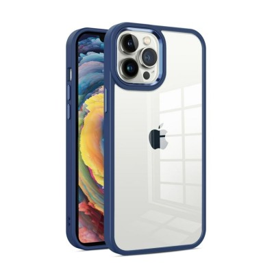 For Apple iPhone 14 PRO 6.1" High Quality Transparent Colored Bumper Hybrid Case Cover - Navy Blue