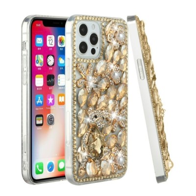 For Apple iPhone 14 PRO 6.1" Jewel Full Diamond Bling Case Cover - Gold
