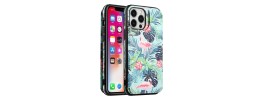 For Apple iPhone 14 PRO 6.1" Luxury Side Magnetic Button Card ID Holder PU Leather Case Cover - Foral B