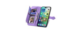 For Apple iPhone 14 PRO 6.1" Luxury Wallet Card ID Zipper Money Holder Case Cover - Dark Purple