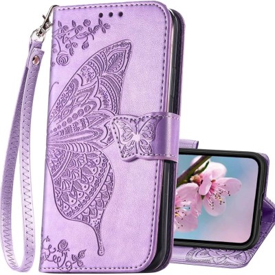 For Apple iPhone 14 PRO 6.1" Luxury Wallet Card ID Zipper Money Holder Case Cover - Lavender