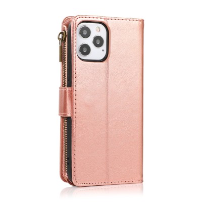 For Apple iPhone 14 PRO 6.1" Luxury Wallet Card ID Zipper Money Holder Case Cover - Rose Gold
