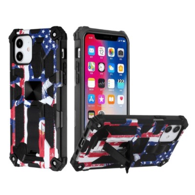 For Apple iPhone 14 PRO 6.1" Machine Design Magnetic Kickstand Case Cover - American Flag