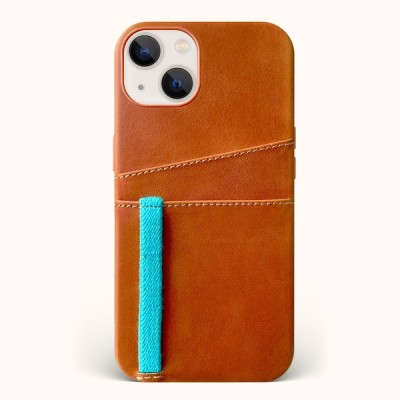 For Apple iPhone 14 PRO 6.1" Multi-Functional Cards Slot Wrist Strap Vegan Leather Case Cover - Tan
