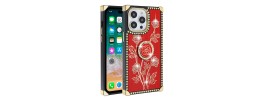 For Apple iPhone 14 PRO 6.1" Passion Square Hearts IMD Design with Diamond Ring Stand Case Cover - B