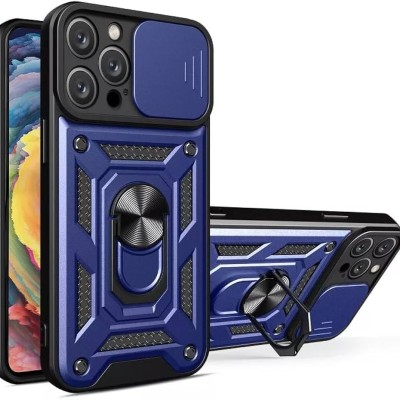 For Apple iPhone 14 PRO 6.1" Passion Square Hearts Smiling Diamond Ring Stand Case Cover - Blue