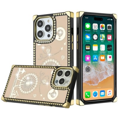 For Apple iPhone 14 PRO 6.1" Passion Square Hearts WindMill Love Balloon Fun Case Cover - Gold