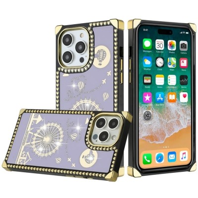 For Apple iPhone 14 PRO 6.1" Passion Square Hearts WindMill Love Balloon Fun Case Cover - Purple