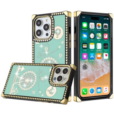 For Apple iPhone 14 PRO 6.1" Passion Square Hearts WindMill Love Balloon Fun Case Cover - Teal