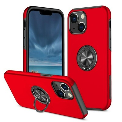 For Apple iPhone 14 PRO 6.1" Perfect Tough Thick Hybrid With Metal Ring Stand Cover Case - Red