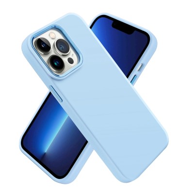 For Apple iPhone 14 PRO 6.1" Premium LIQUID Silicone with Metal Buttons and Camera Edges Case Cover - Light Blue