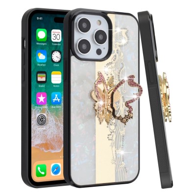 For Apple iPhone 14 PRO 6.1" SPLENDID Diamond Glitter Ornaments Engraving Case Cover - Enchanted Butterfly Mint