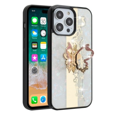 For Apple iPhone 14 PRO 6.1" SPLENDID Diamond Glitter Ornaments Engraving Case Cover - Enchanted Butterfly White